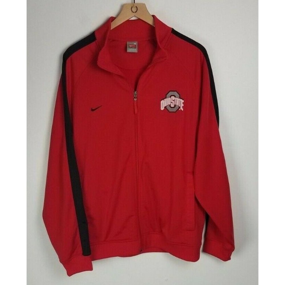 Nike Men's Sz. M Ohio State Red And Black Zip Up Track Jacket W/ Embroidery